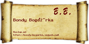 Bondy Bogárka névjegykártya